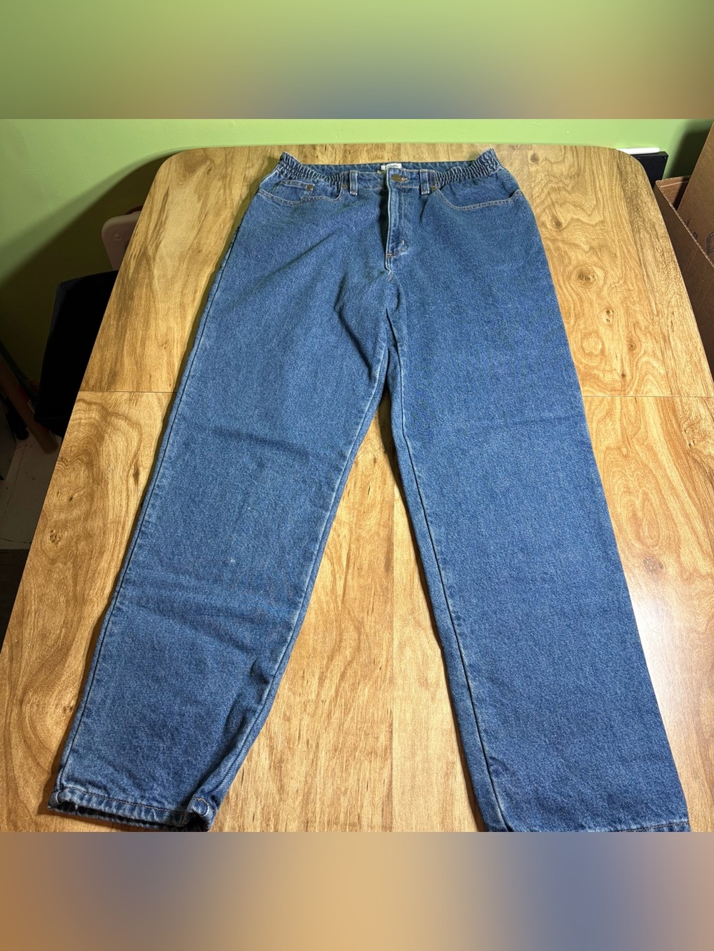 LL Bean Flannel Lined Stretch Waist Denim Blue Jeans 34x31 Womens Size 12 MT